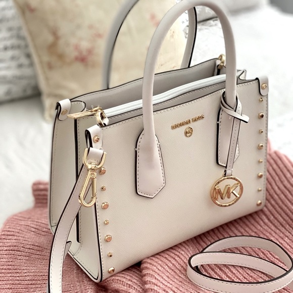 SOLD! MICHAEL KORS | White Leather Tote Crossbody Shoulder Bag Gold Hardware - Picture 7 of 16